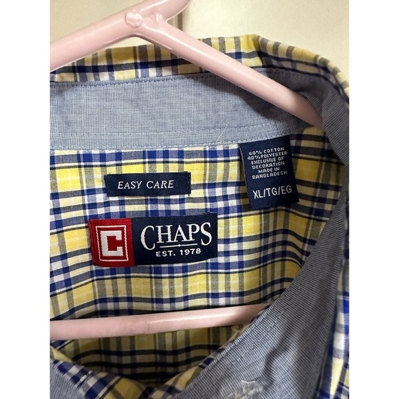 Chaps Easy Care Yellow Plaid Button Down‎ Shirt - Short Sleeve - XL, NWOT - Picture 2 of 5